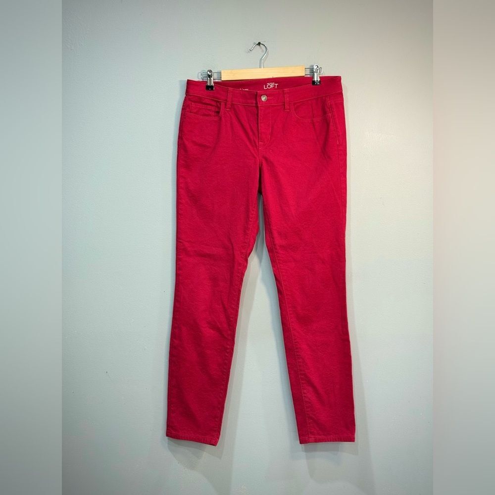 Red LOFT Modern Skinny Jacquard Print Pants Size 10 EUC